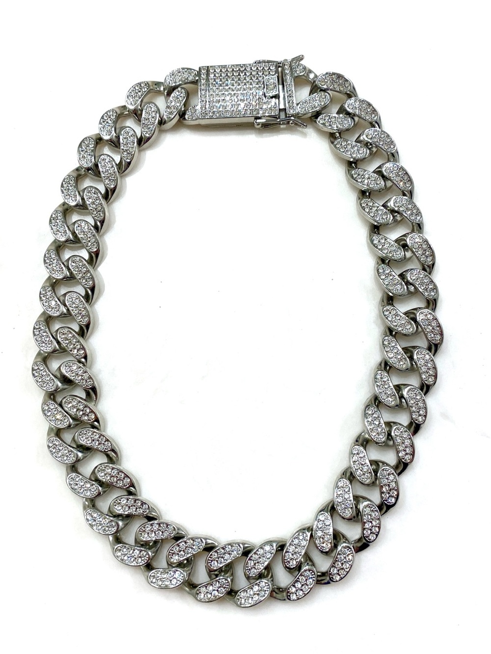 Pavé Cuban Link Necklace in Silver Tone - Picture 5 of 7